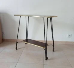 Desserte roulante/table d appoint vintage formica et fer forgé