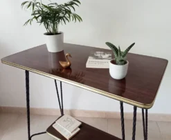 Desserte roulante/table d appoint vintage formica et fer forgé