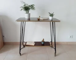 Desserte roulante/table d appoint vintage formica et fer forgé