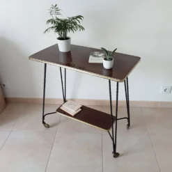 Desserte roulante/table d appoint vintage formica et fer forgé