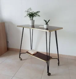 Desserte roulante/table d appoint vintage formica et fer forgé