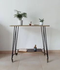Desserte roulante/table d appoint vintage formica et fer forgé