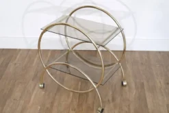 Desserte roulante verre et metal doré 1970