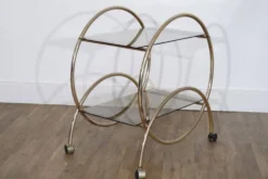Desserte roulante verre et metal doré 1970