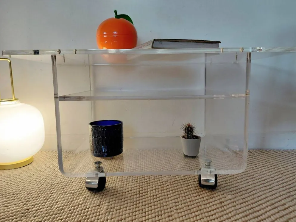 Desserte roulante vintage en plexiglas-esprit Space Age-années 70