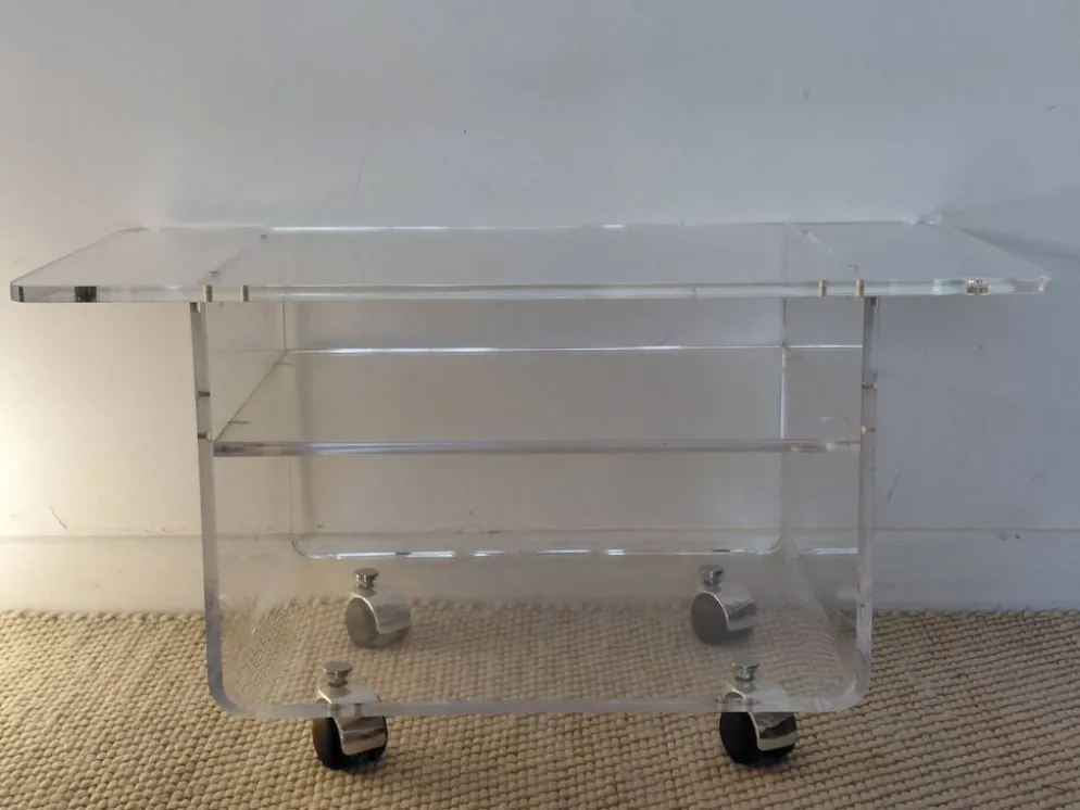 Desserte roulante vintage en plexiglas-esprit Space Age-années 70