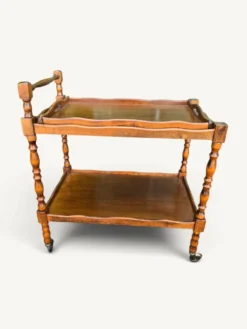 Desserte roulante vintage en bois tourné, plateau amovible