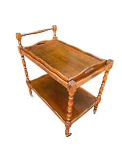 Desserte roulante vintage en bois tourné, plateau amovible