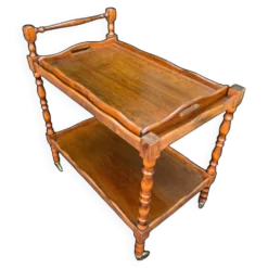 Desserte roulante vintage en bois tourné, plateau amovible