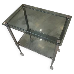 Desserte servante bar a roulettes 2 plateaux en verre fume structure métal