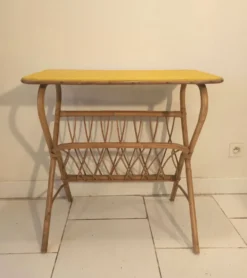 Desserte table d'appoint vintage 1960 en rotin