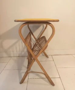 Desserte table d'appoint vintage 1960 en rotin