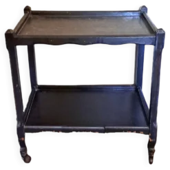 Desserte, table à roulettes, table d'appoint 1950 bois massif teinté noir