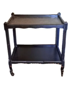 Desserte, table à roulettes, table d'appoint 1950 bois massif teinté noir