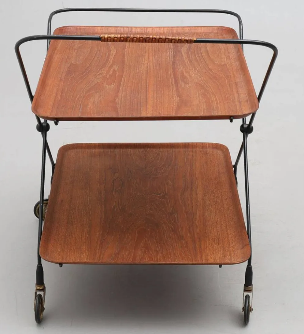Desserte trolley scandinave à roulettes en métal et bois