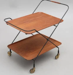 Desserte trolley scandinave à roulettes en métal et bois