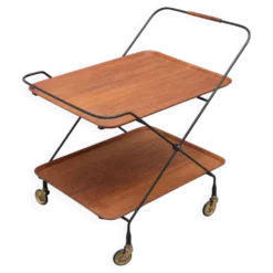 Desserte trolley scandinave à roulettes en métal et bois