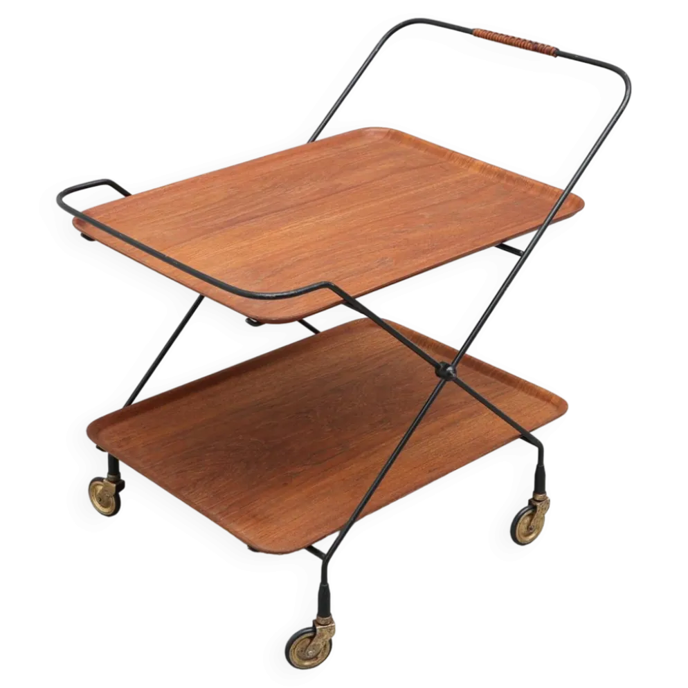 Desserte trolley scandinave à roulettes en métal et bois