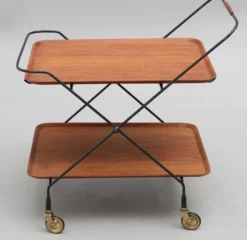 Desserte trolley scandinave à roulettes en métal et bois