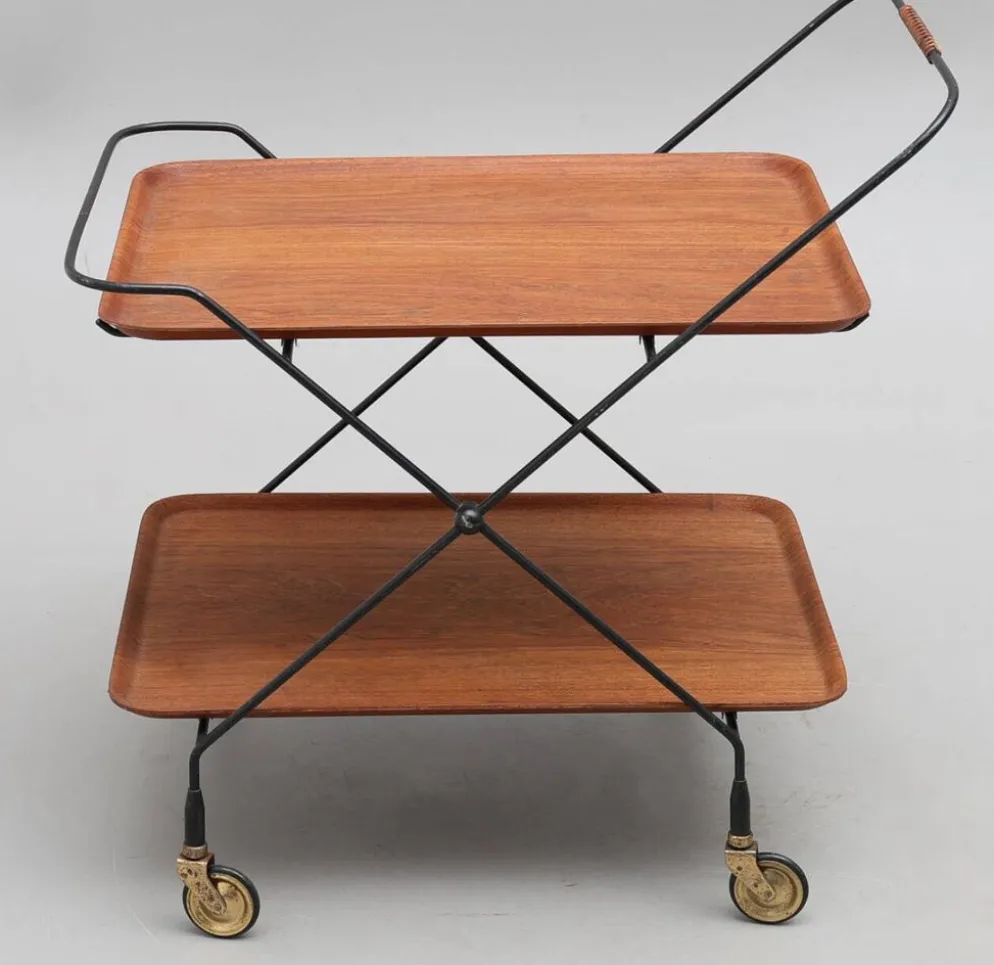 Desserte trolley scandinave à roulettes en métal et bois