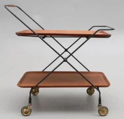 Desserte trolley scandinave à roulettes en métal et bois