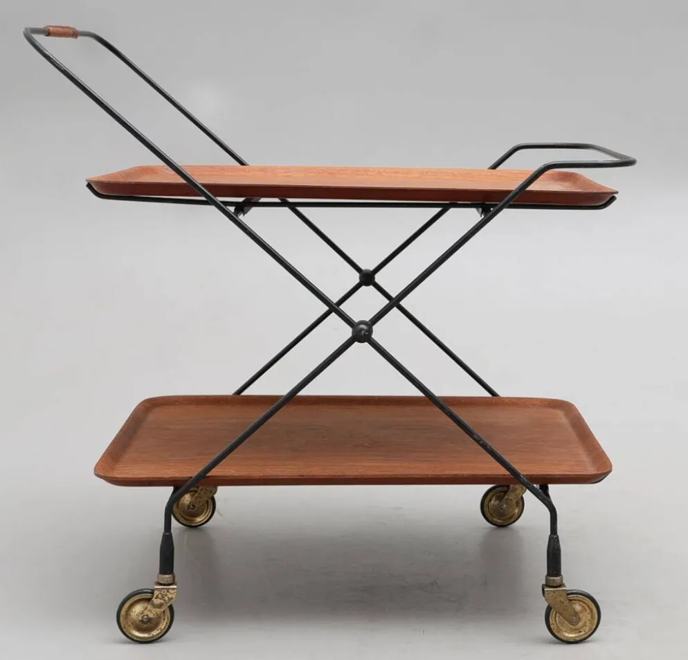 Desserte trolley scandinave à roulettes en métal et bois