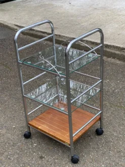 Desserte vintage Allibert acier et verre