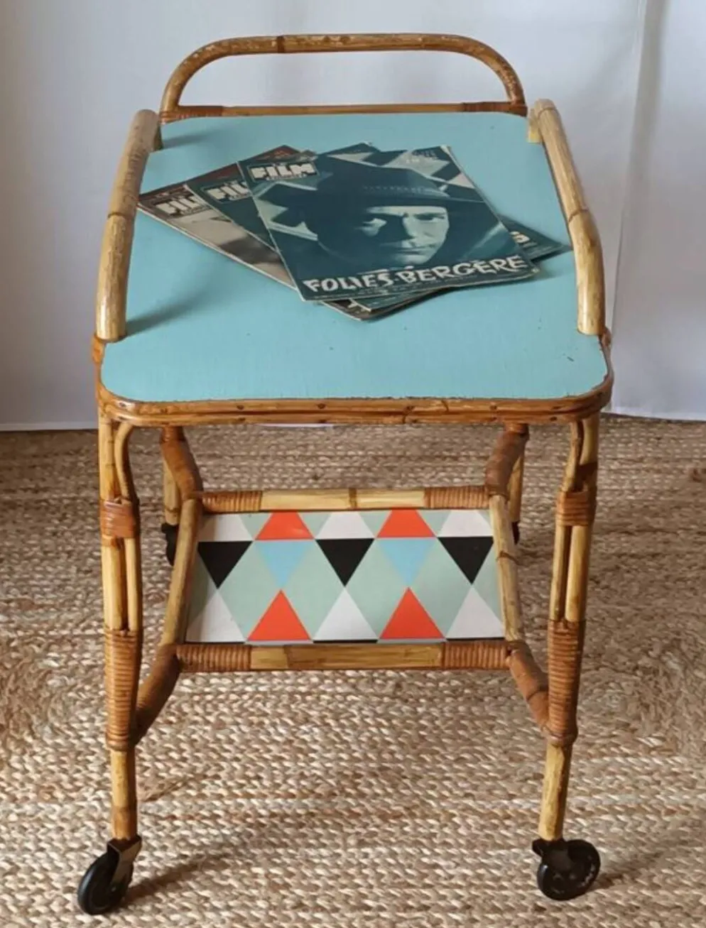 Desserte vintage bambou rotin