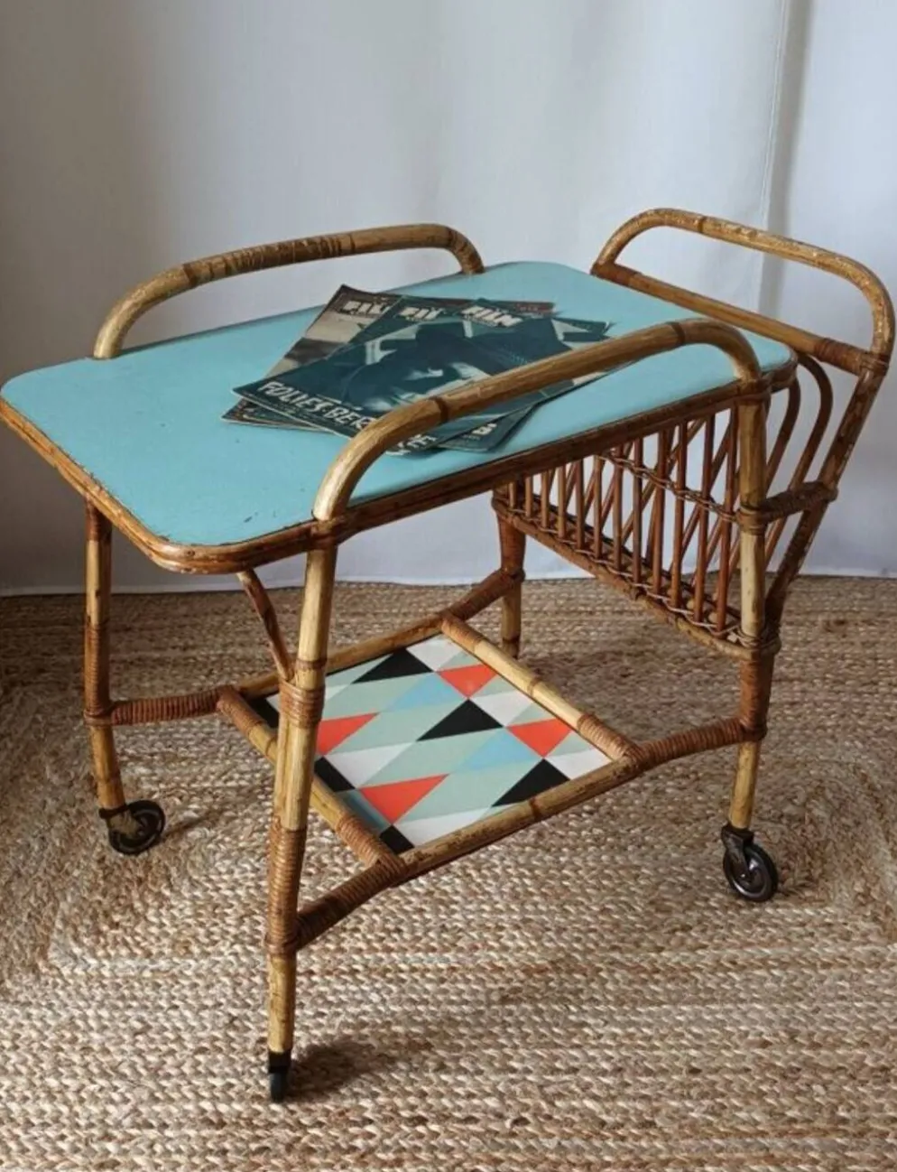 Desserte vintage bambou rotin