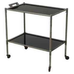 Desserte vintage en aluminium et verre, Italie, années 1960
