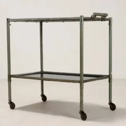 Desserte vintage en aluminium et verre, Italie, années 1960