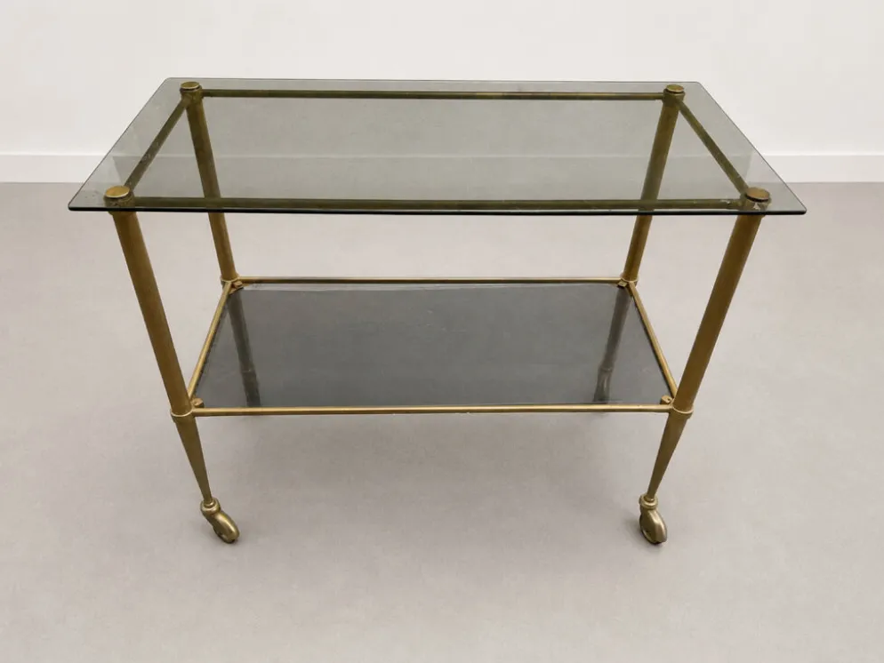 Desserte vintage en laiton et verre – style années 60/70