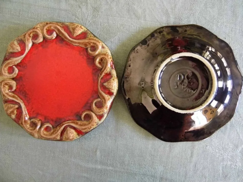 Dessous de bouteilles ou verres, céramique Vallauris vintage
