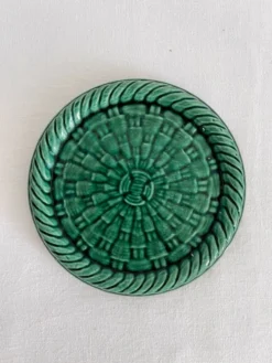 Dessous de bouteille vintage en céramique verte tressée