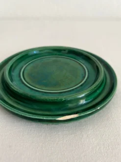 Dessous de bouteille vintage en céramique verte tressée