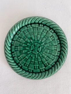 Dessous de bouteille vintage en céramique verte tressée