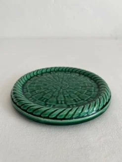 Dessous de bouteille vintage en céramique verte tressée