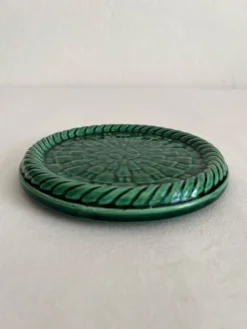 Dessous de bouteille vintage en céramique verte tressée