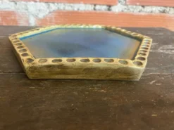 Dessous de plat ancien en grès émaillé bleu, France
