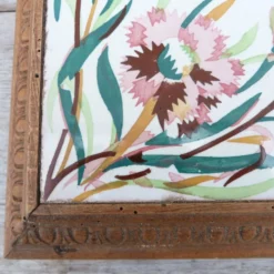 Dessous de plat 1900 carreau de faience et entourage bois
