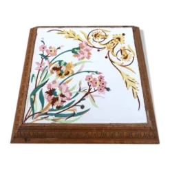 Dessous de plat 1900 carreau de faience et entourage bois