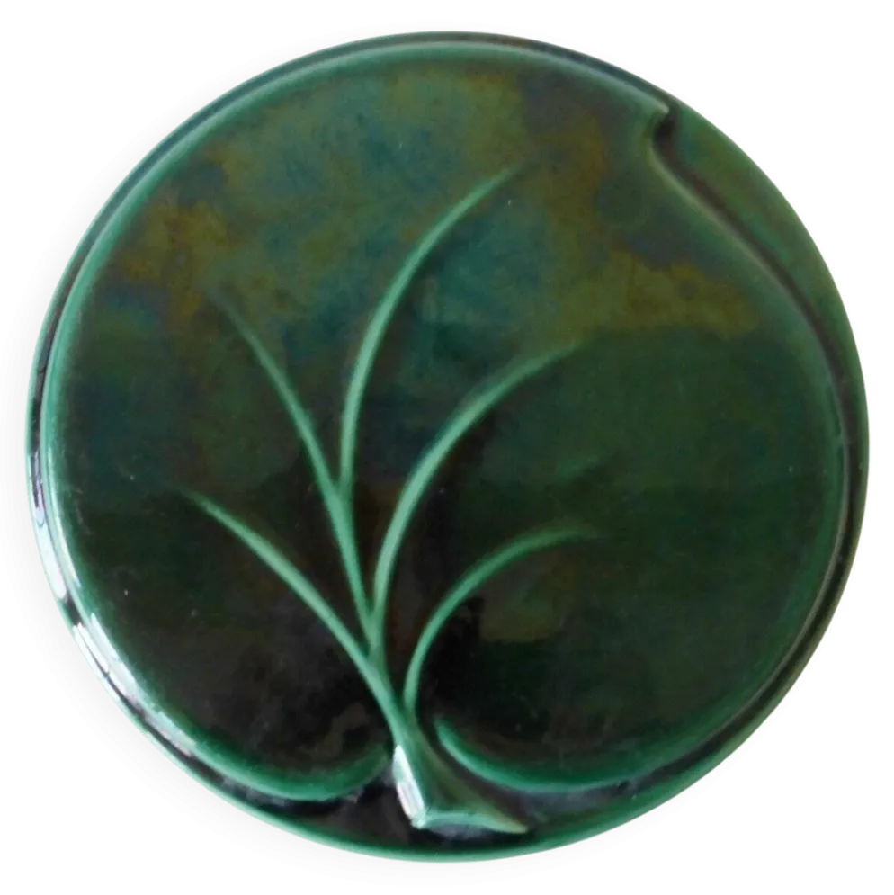 Dessous-de-plat céramique verte en forme de feuille - Vintage 1960