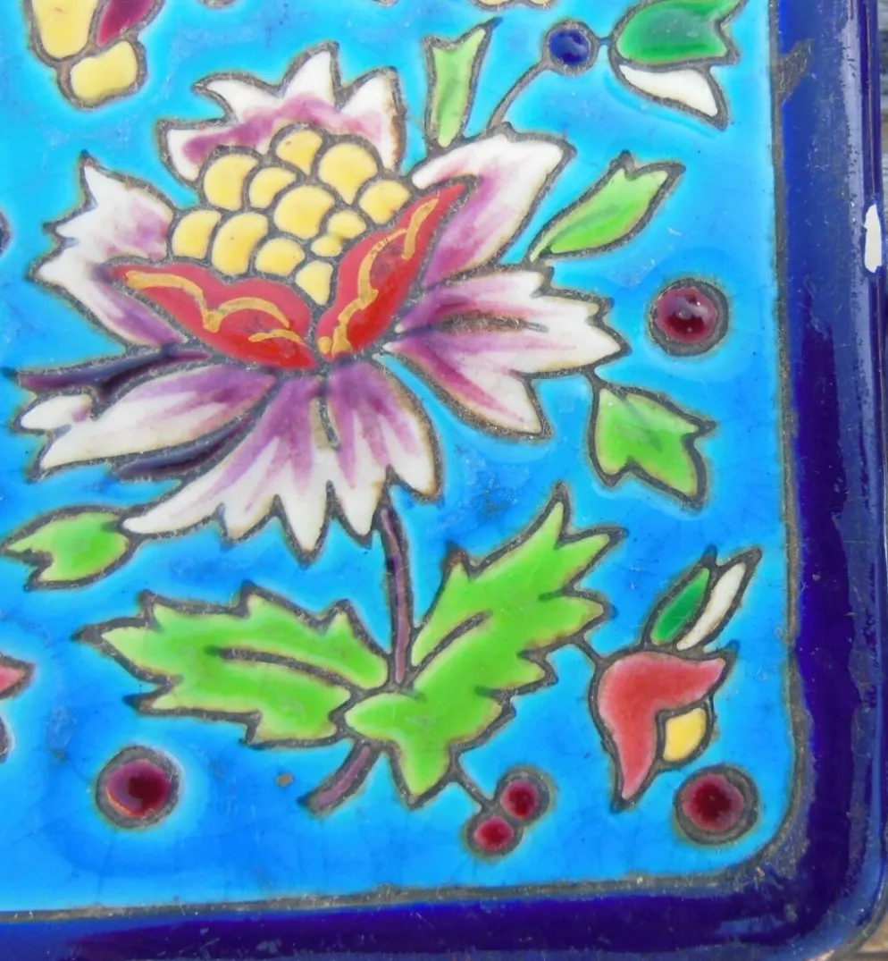 Dessous de plat emaux cloisonné De Longwy décor rare de longwy
