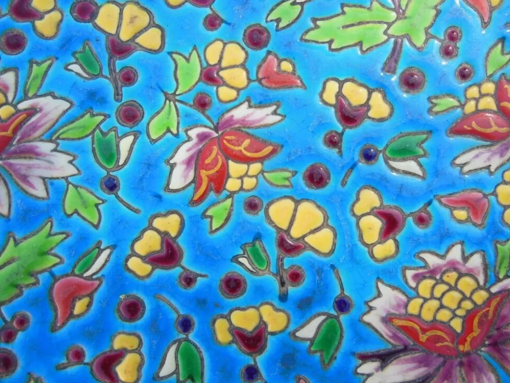 Dessous de plat emaux cloisonné De Longwy décor rare de longwy