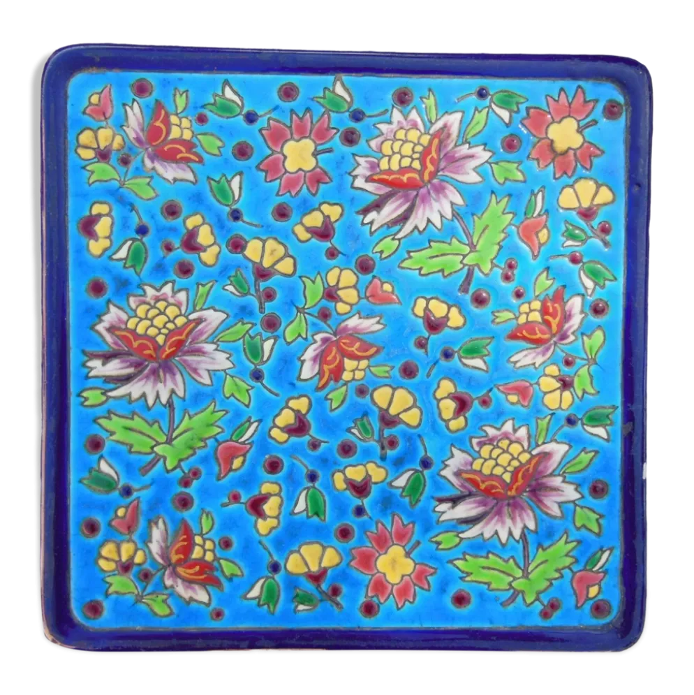 Dessous de plat emaux cloisonné De Longwy décor rare de longwy