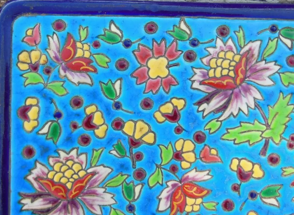 Dessous de plat emaux cloisonné De Longwy décor rare de longwy