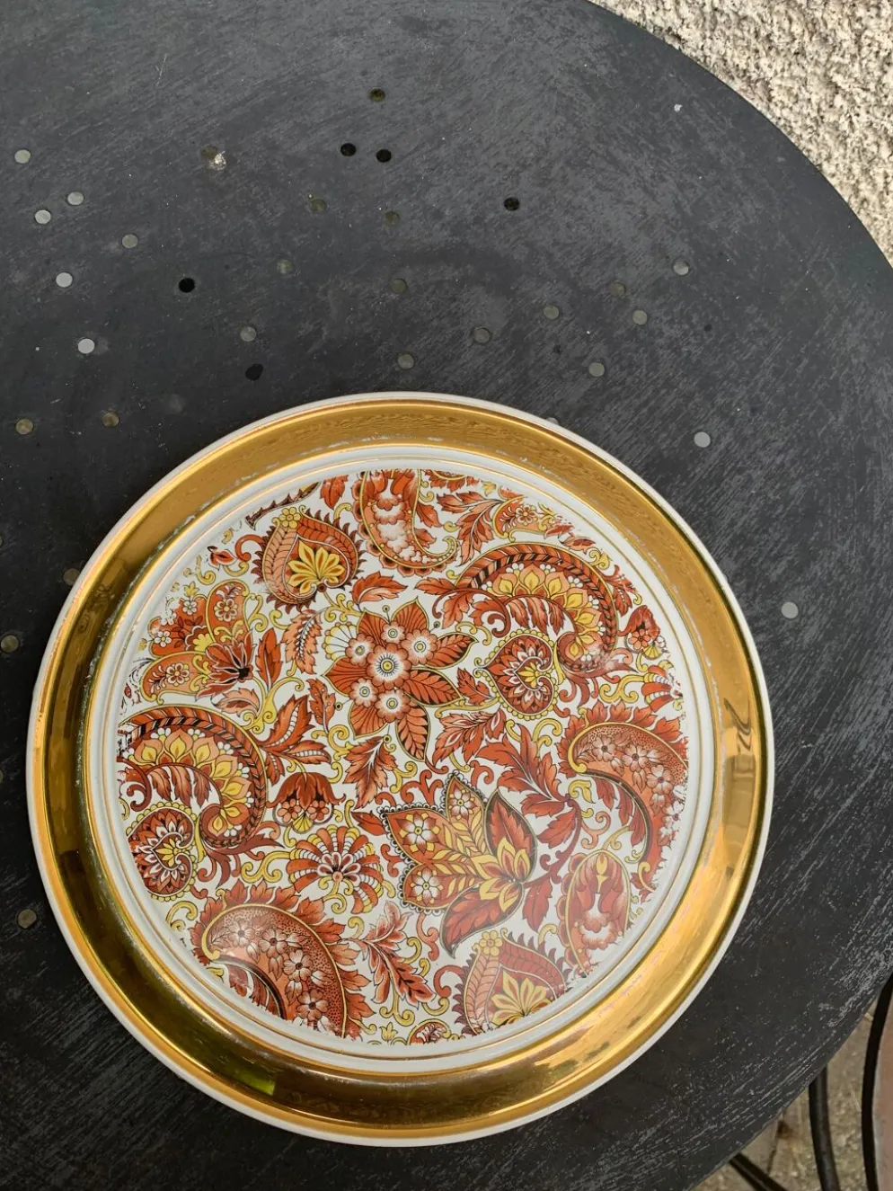 Dessous de plat en faience, centre de table motif cachemire, vintage 1960, estampille B france