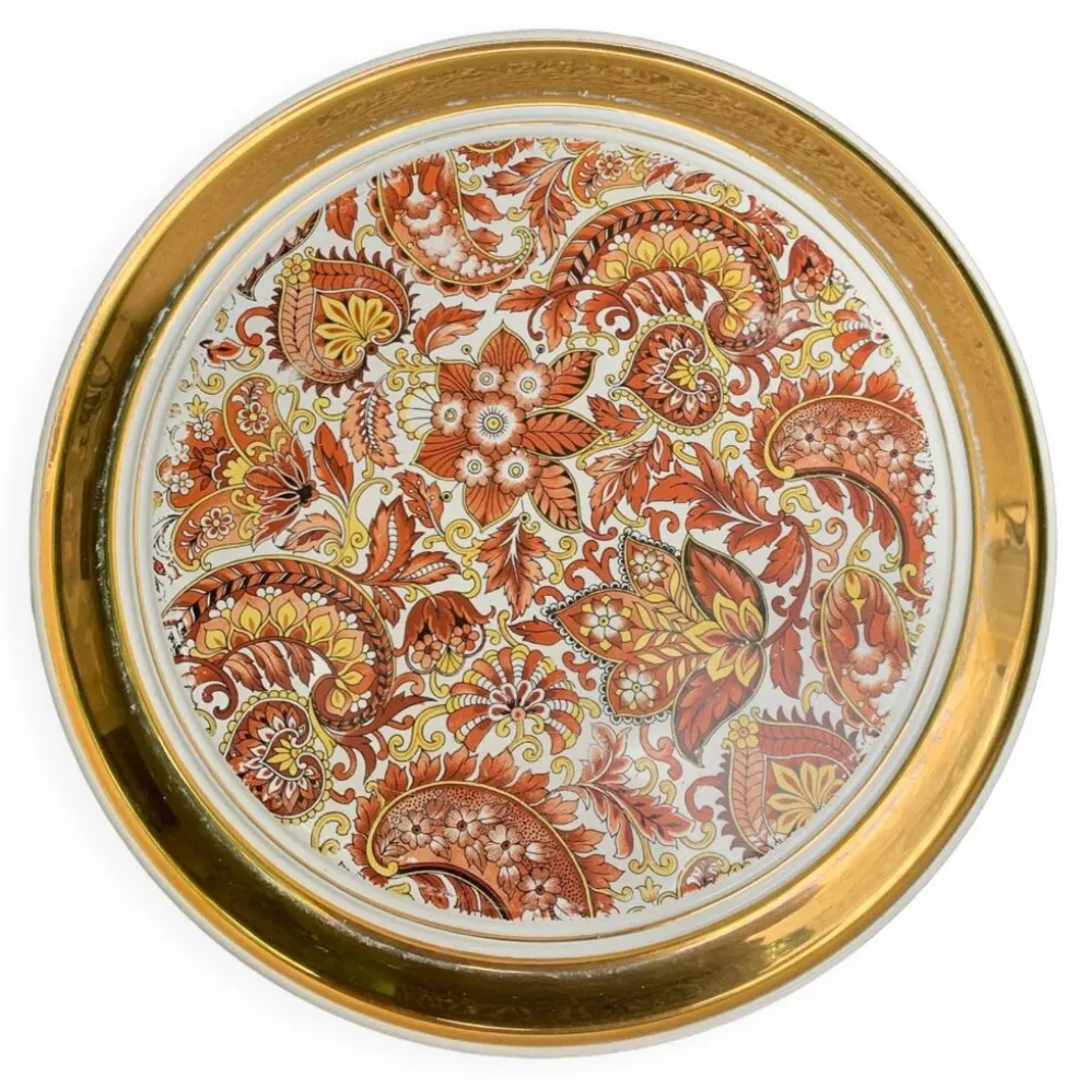 Dessous de plat en faience, centre de table motif cachemire, vintage 1960, estampille B france
