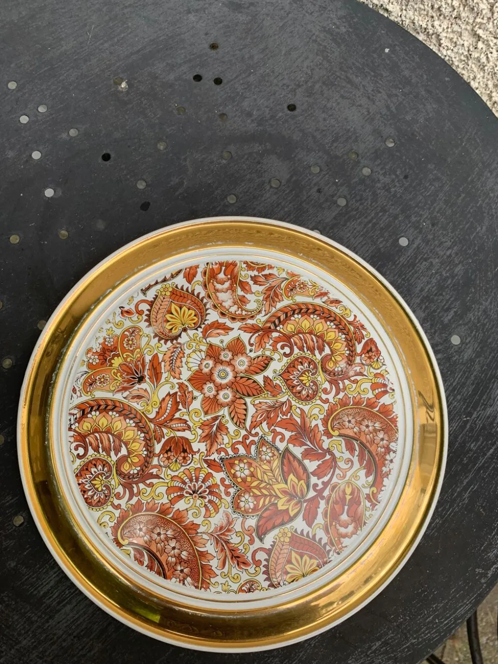 Dessous de plat en faience, centre de table motif cachemire, vintage 1960, estampille B france