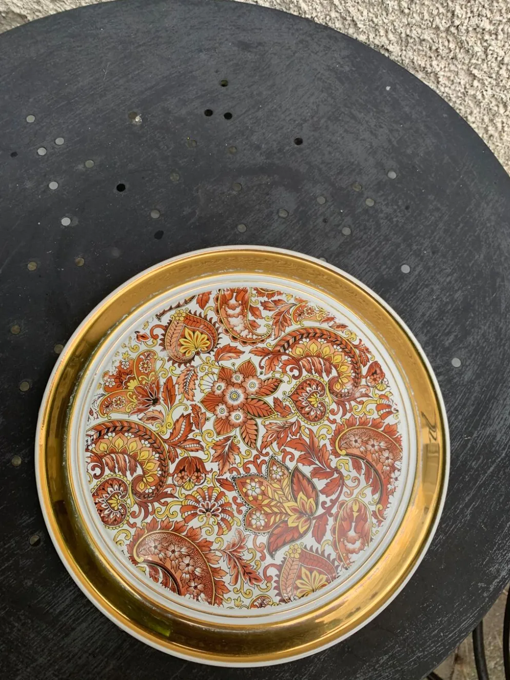 Dessous de plat en faience, centre de table motif cachemire, vintage 1960, estampille B france